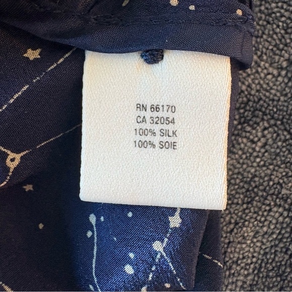 Maeve Navy Constellation Print Blouse Trace the Stars 100% Silk Celestial Blouse - Picture 8 of 10